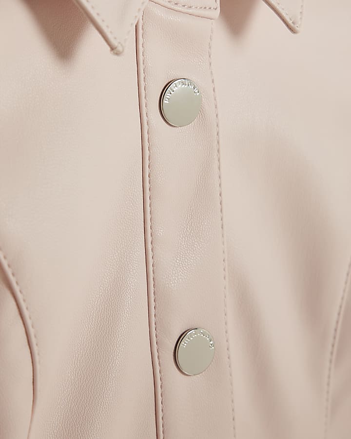 River Island Mini Girls Pink Faux Leather Shirt Dress