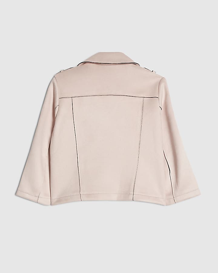 River Island Mini Girls Pink Faux Suede Biker Jacket