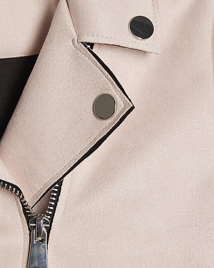 River Island Mini Girls Pink Faux Suede Biker Jacket