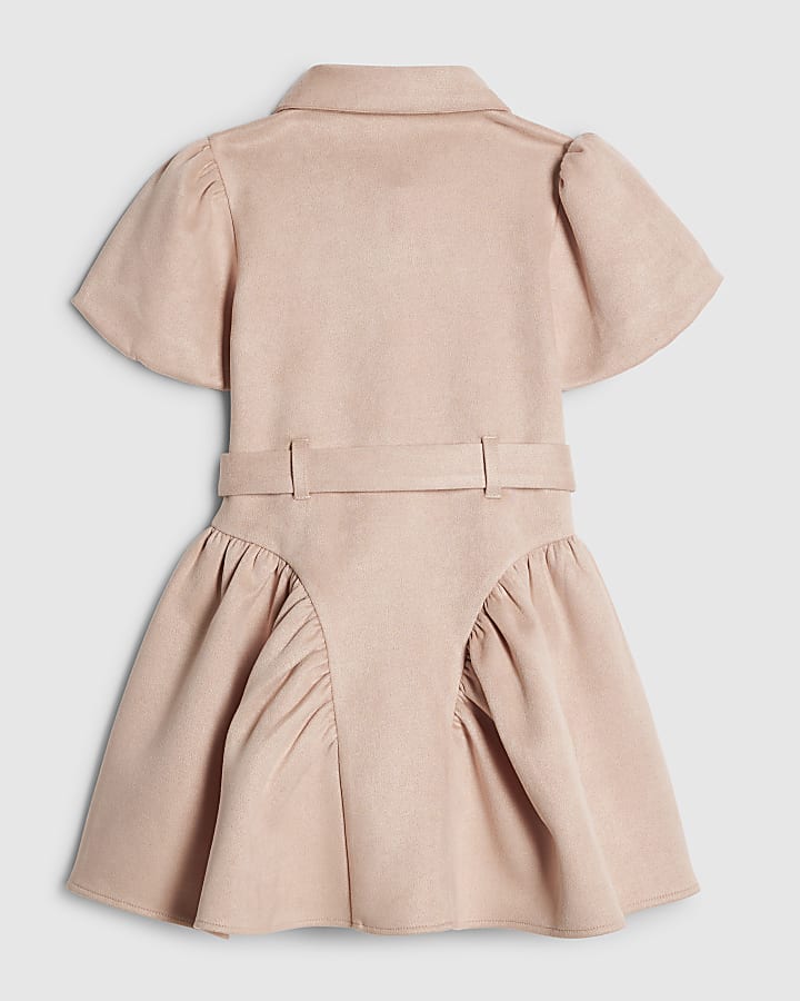 River Island Mini Girls Pink Faux Suedette Prom Dress