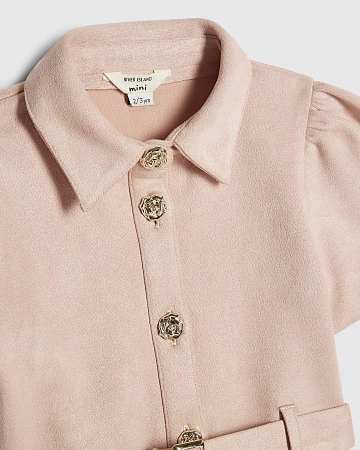 River Island Mini Girls Pink Faux Suedette Prom Dress