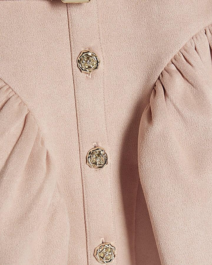 river island Mini Girls Pink Faux Suedette Prom Dress