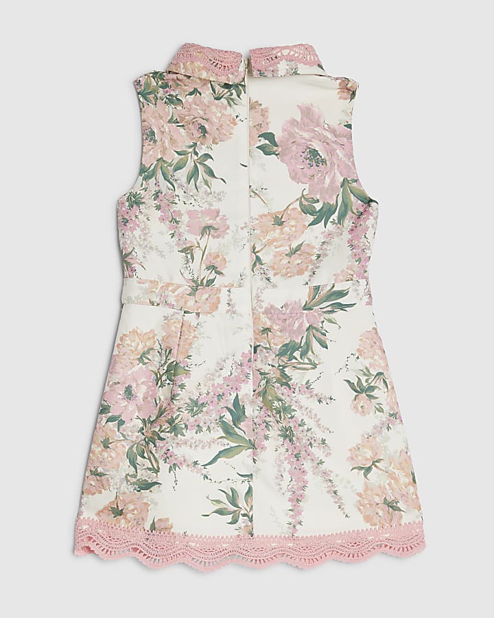 River Island Mini Girls Pink Floral Lace Collar Dress