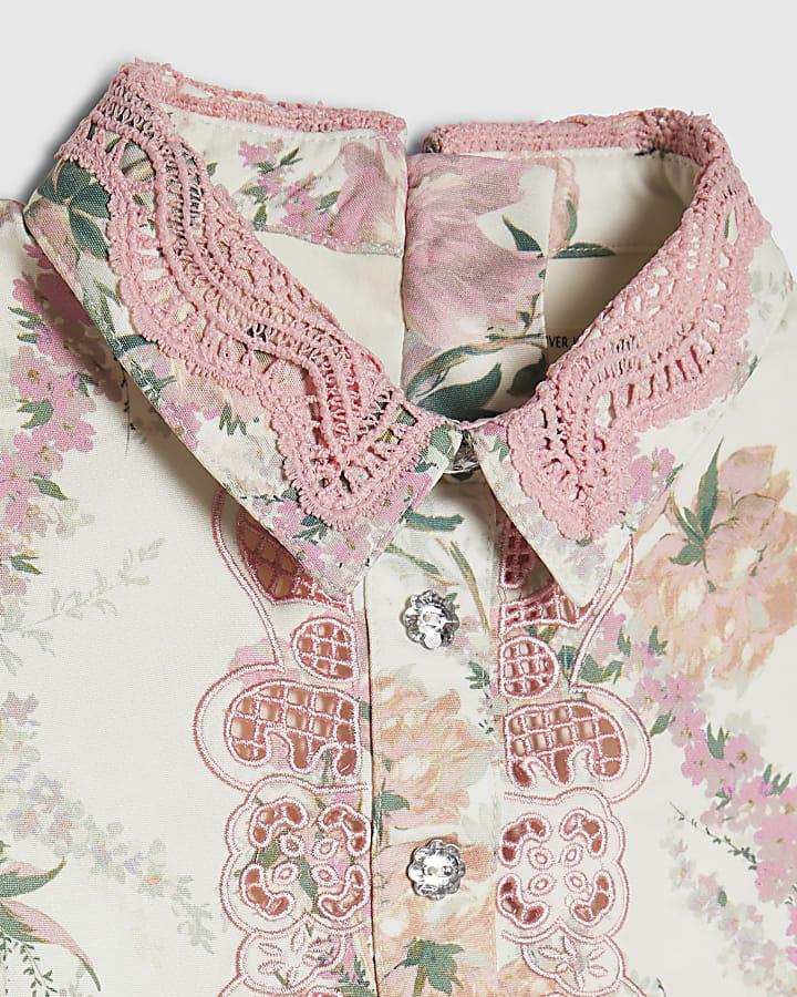 River Island Mini Girls Pink Floral Lace Collar Dress