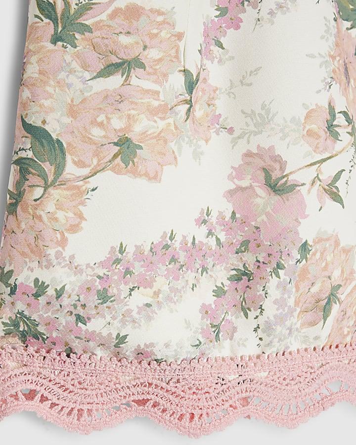 river island Mini Girls Pink Floral Lace Collar Dress