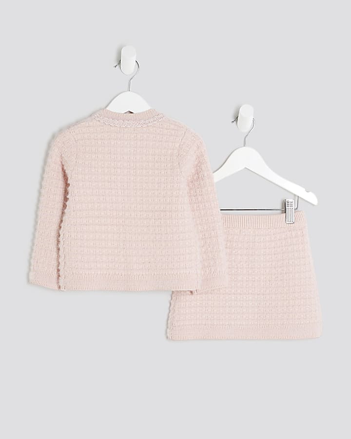 River Island Mini Girls Pink Fluffy Boucle Cardigan Set