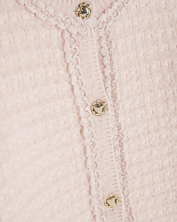 River Island Mini Girls Pink Fluffy Boucle Cardigan Set