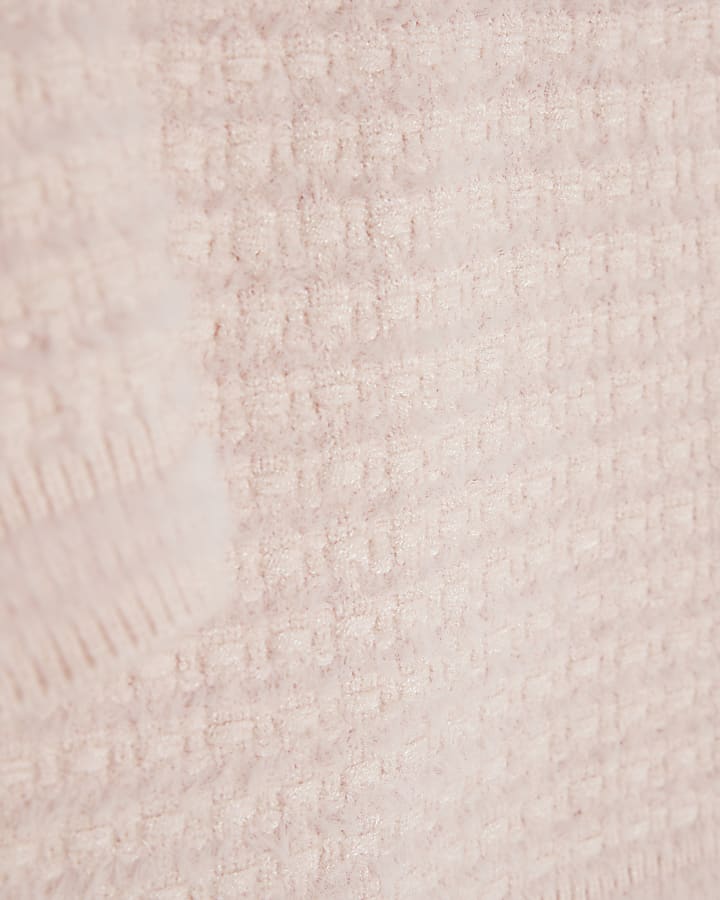 river island Mini Girls Pink Fluffy Boucle Cardigan Set