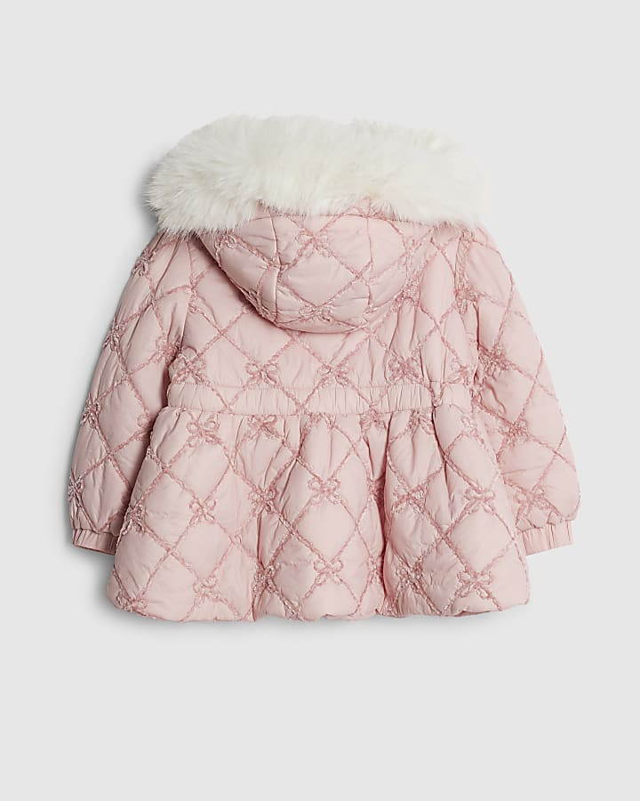 River Island Mini Girls Pink Hooded Bow Padded Coat