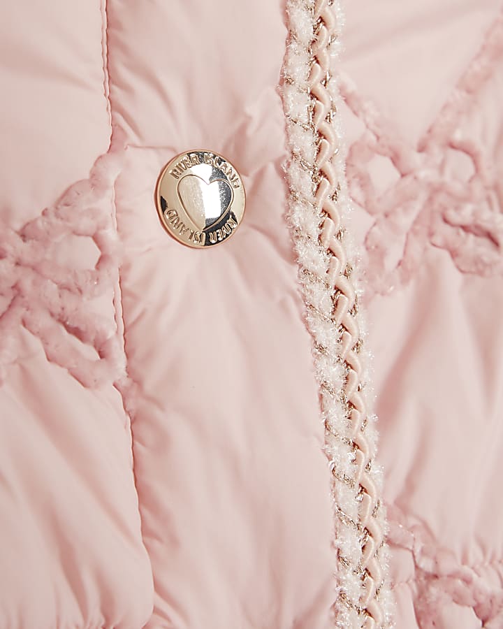 River Island Mini Girls Pink Hooded Bow Padded Coat