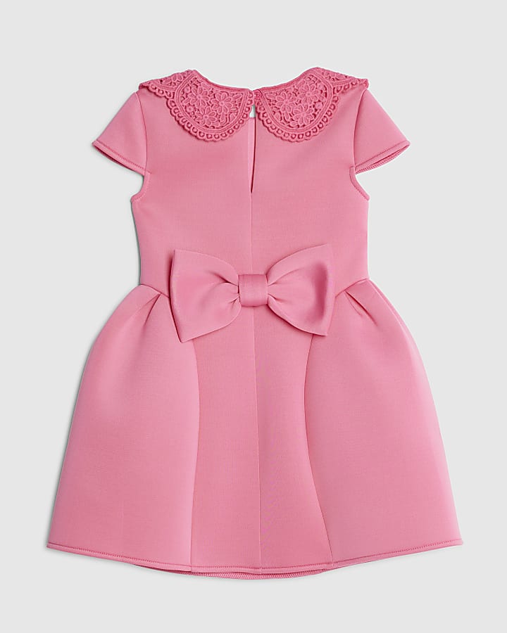 River Island Mini Girls Pink Lace Collar Bow Back Dress