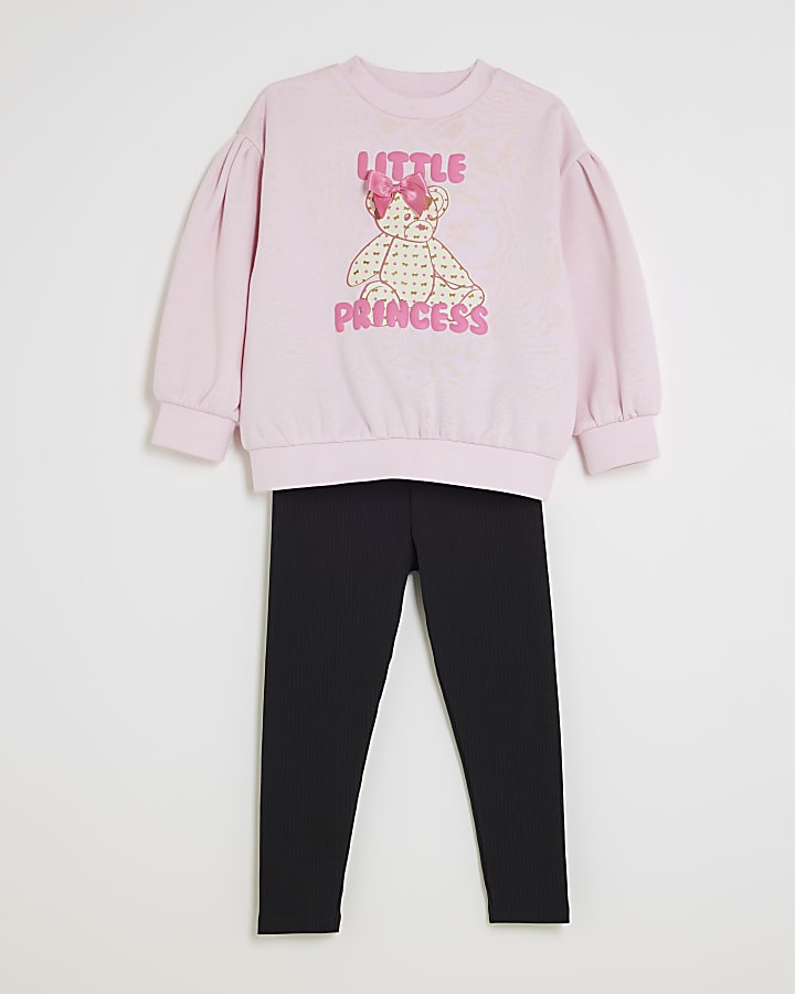 River Island Mini Girls Pink Little Princess Bear Set