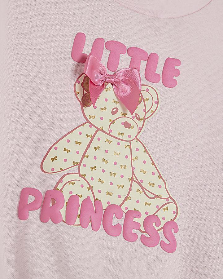River Island Mini Girls Pink Little Princess Bear Set