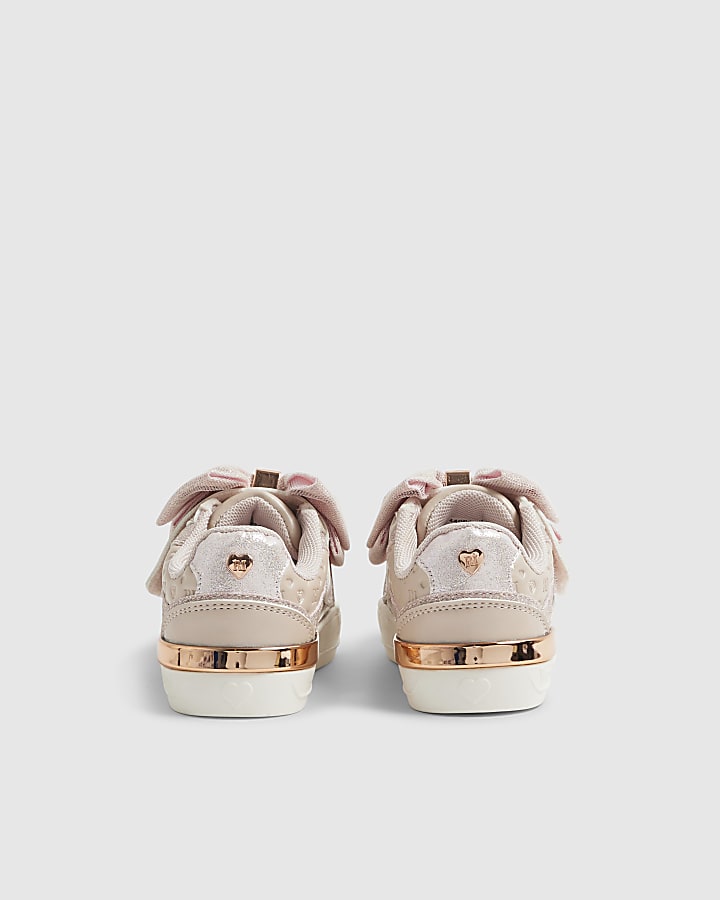 River Island Mini Girls Pink Monogram Velcro Bow Trainers