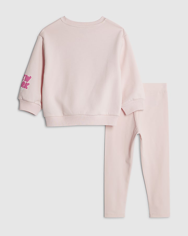 River Island Mini Girls Pink New York Sweatshirt Set