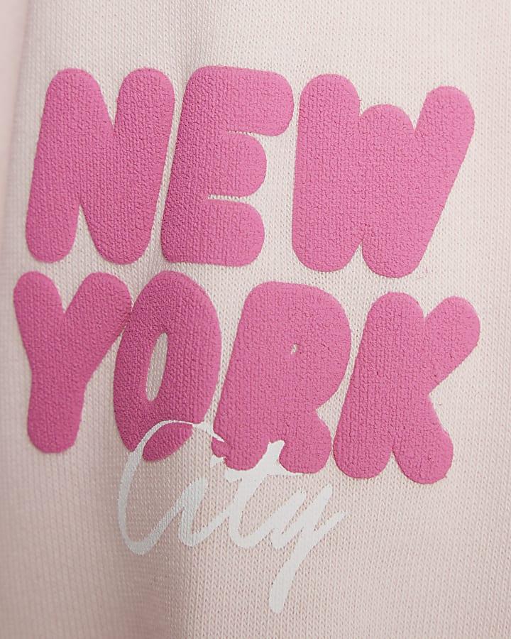 River Island Mini Girls Pink New York Sweatshirt Set