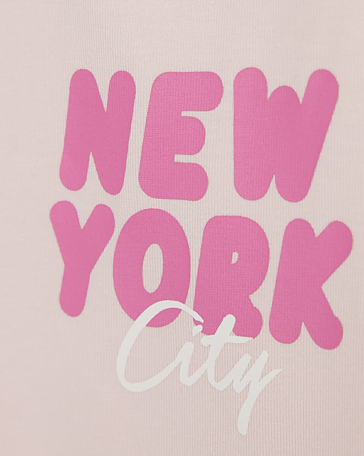 river island Mini Girls Pink New York Sweatshirt Set