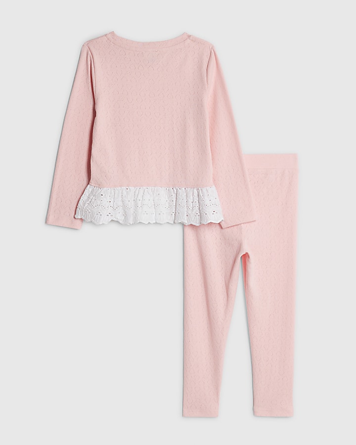 River Island Mini Girls Pink Pointelle 3D Bow Top Set