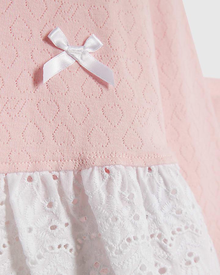 river island Mini Girls Pink Pointelle 3D Bow Top Set