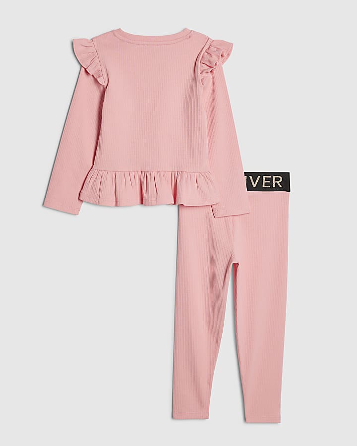 River Island Mini Girls Pink RI Waistband Ribbed Set