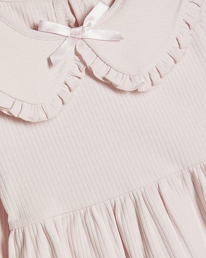 River Island Mini Girls Pink Rib Collar Peplum Top Set