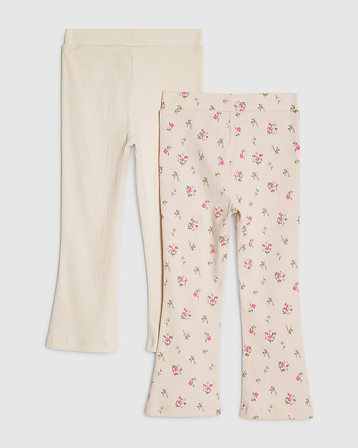 River Island Mini Girls Pink Rib Floral Pack Of 2 Leggings