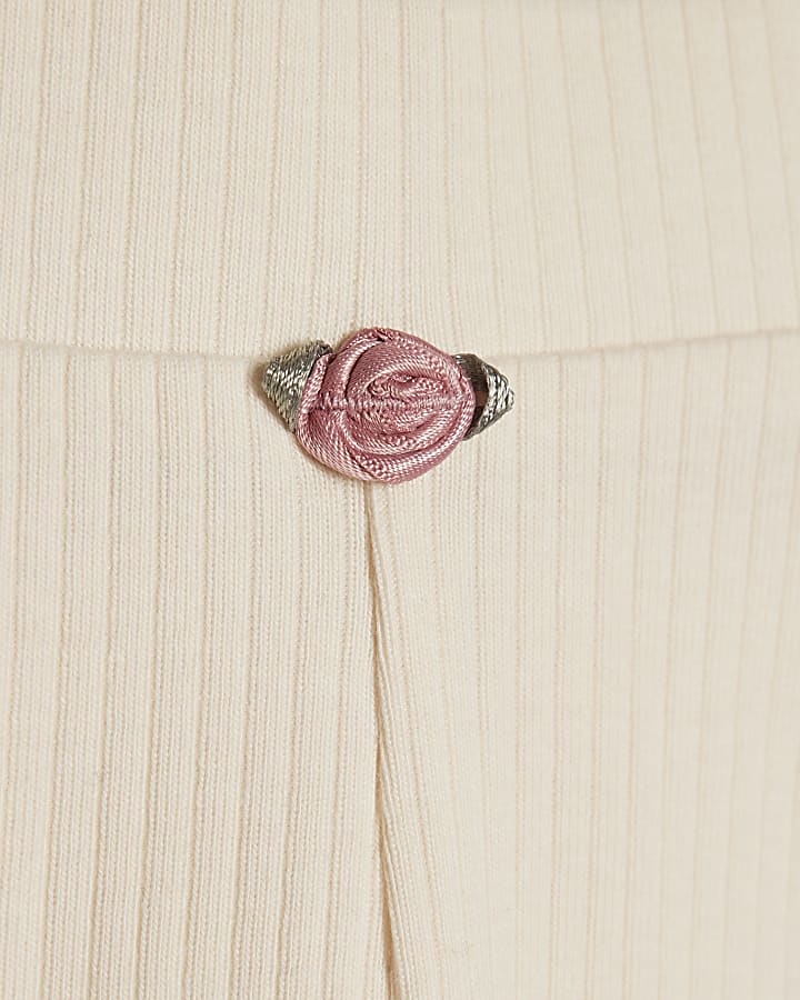 River Island Mini Girls Pink Rib Floral Pack Of 2 Leggings