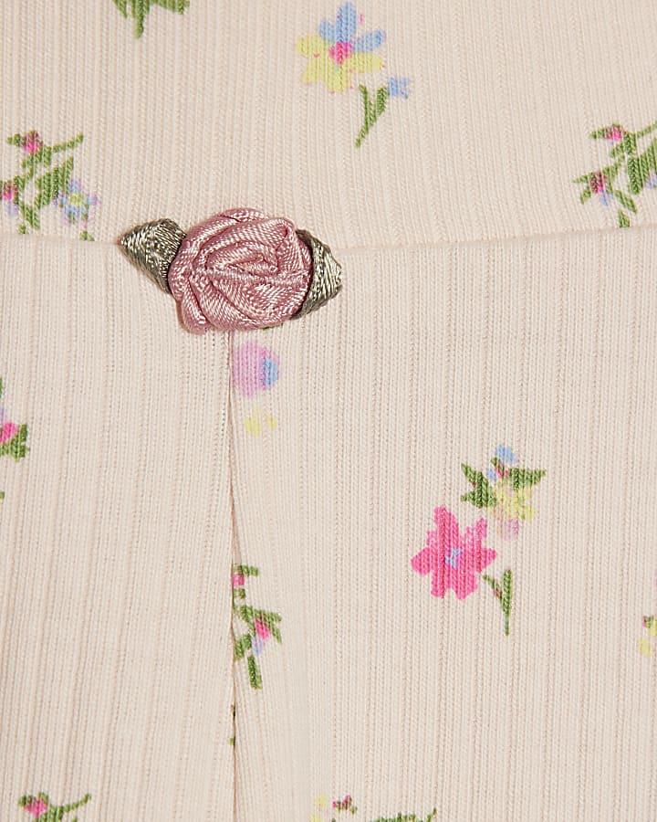 River Island Mini Girls Pink Rib Floral Pack Of 2 Leggings