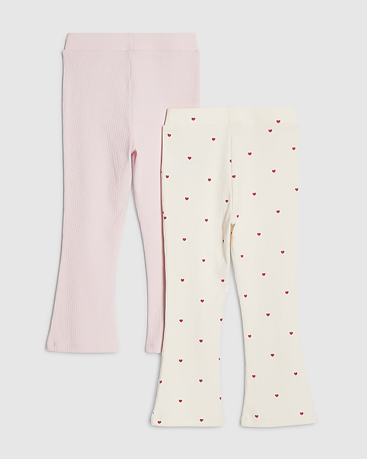 River Island Mini Girls Pink Ribbed Pack Of 2 Trousers