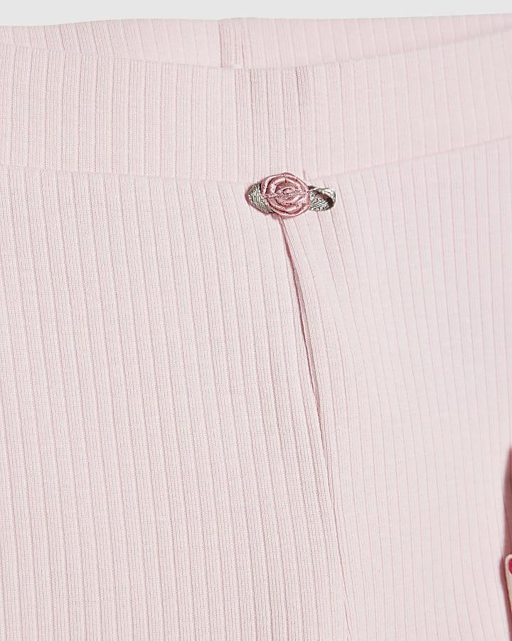 river island Mini Girls Pink Ribbed Pack Of 2 Trousers