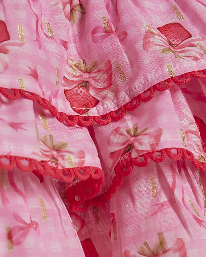 river island Mini Girls Pink Strawberry Bow Skirt Set