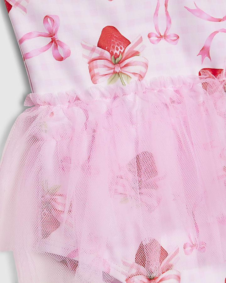 River Island Mini Girls Pink Strawberry Bow Tutu Swimsuit