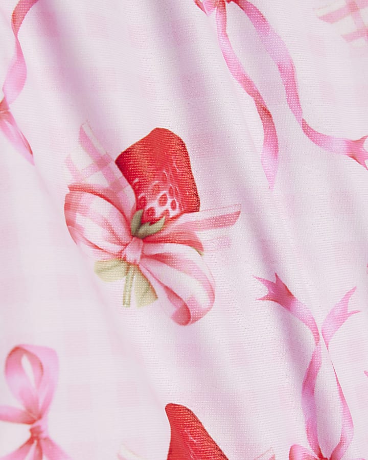 River Island Mini Girls Pink Strawberry Bow Tutu Swimsuit