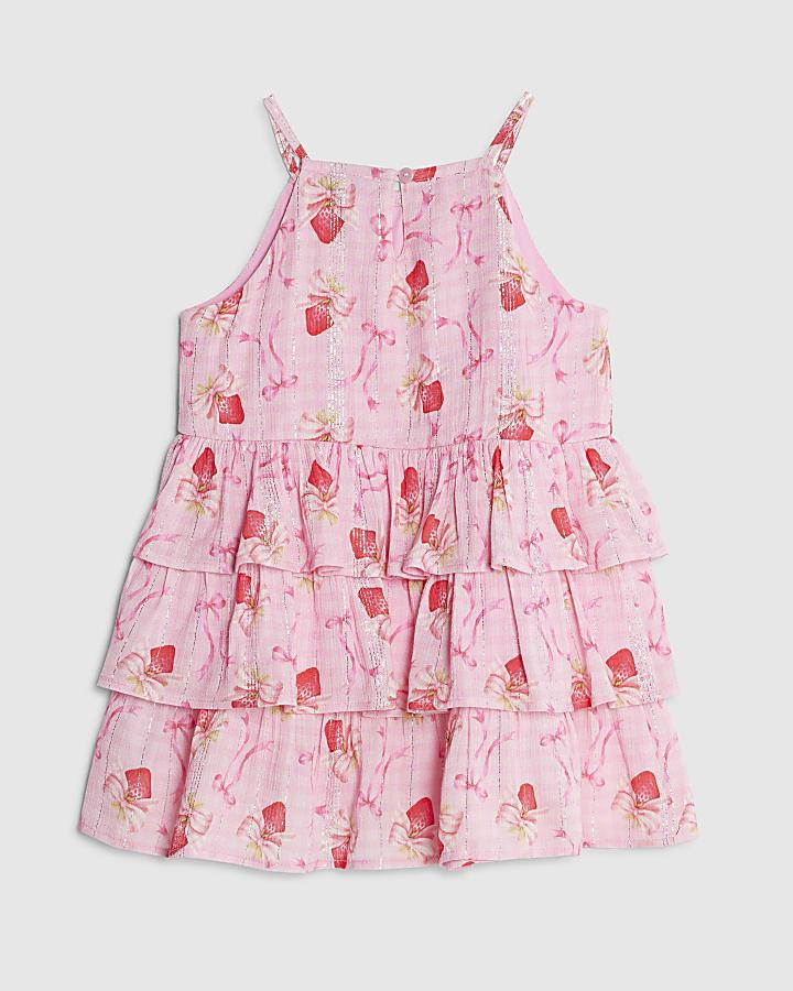 River Island Mini Girls Pink Strawberry Gingham Dress