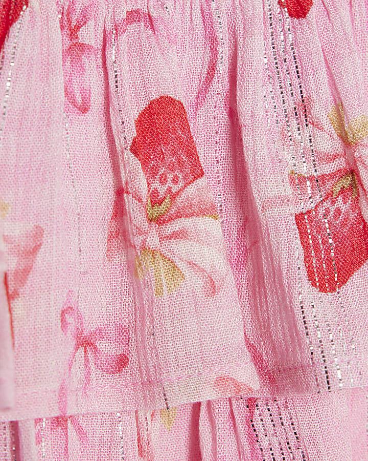 River Island Mini Girls Pink Strawberry Gingham Dress