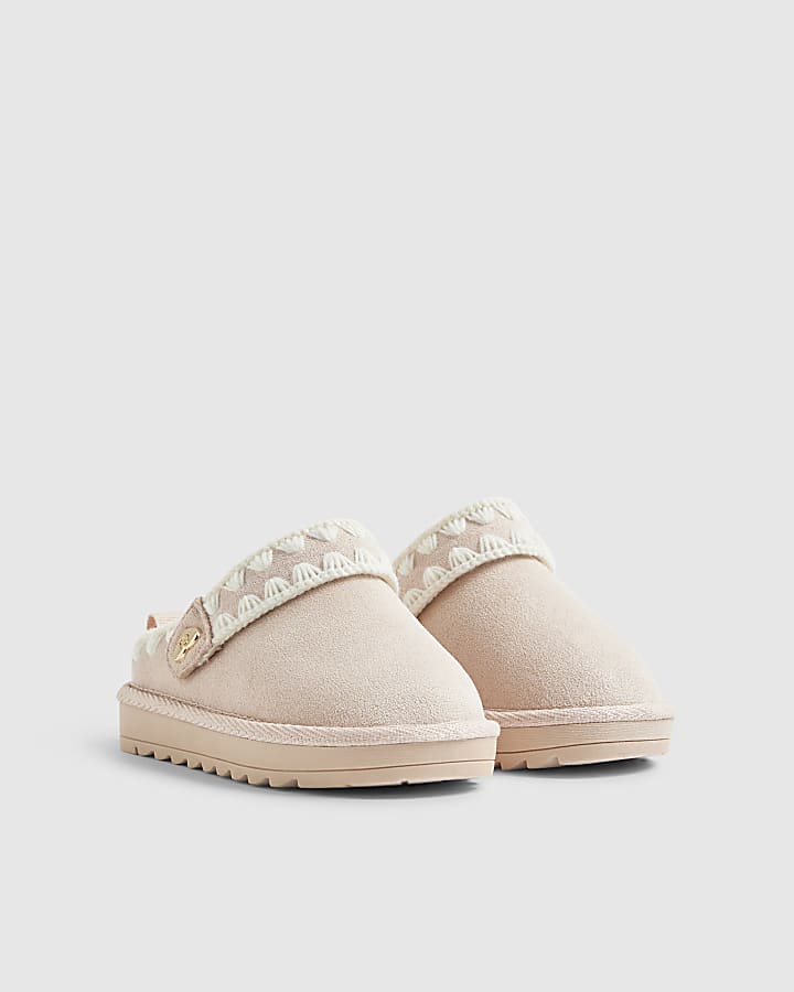 River Island Mini Girls Pink Whipstitch Strap Slippers