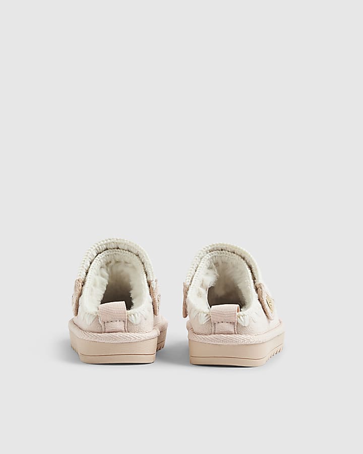 River Island Mini Girls Pink Whipstitch Strap Slippers