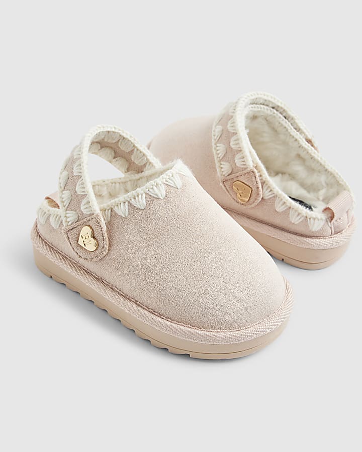 River Island Mini Girls Pink Whipstitch Strap Slippers