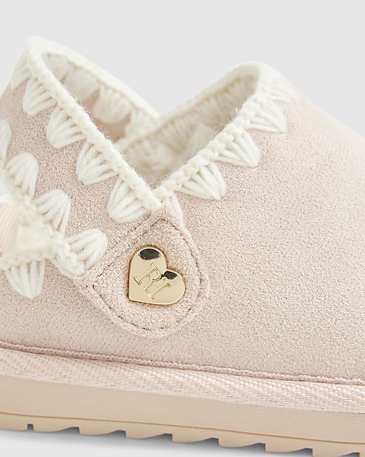 river island Mini Girls Pink Whipstitch Strap Slippers