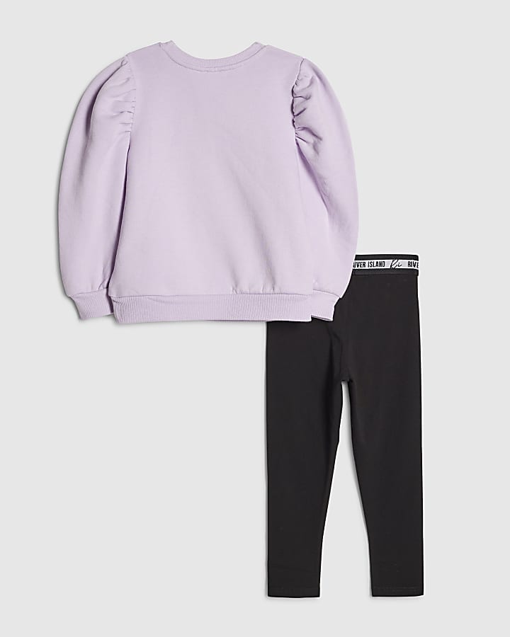 River Island Mini Girls Purple Babyccino Jumper Set