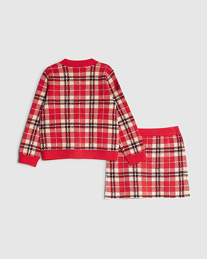 River Island Mini Girls Red Tartan Sequin Skirt Set