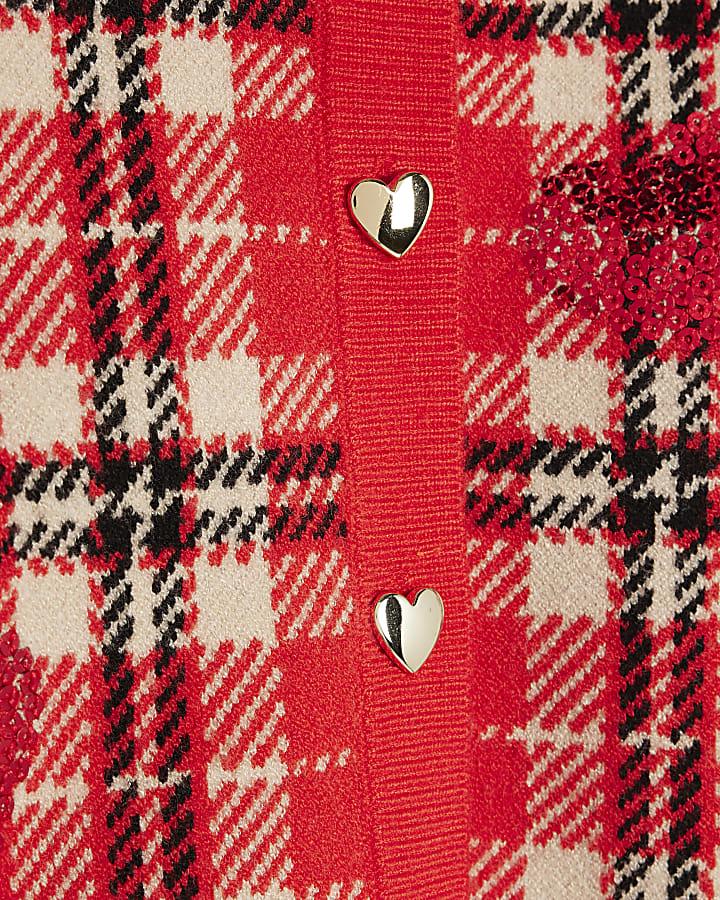 River Island Mini Girls Red Tartan Sequin Skirt Set