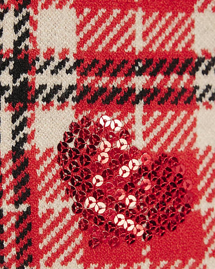 river island Mini Girls Red Tartan Sequin Skirt Set