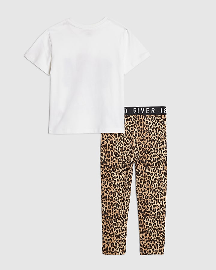 River Island Mini Girls White 1994 Bear T-Shirt Set