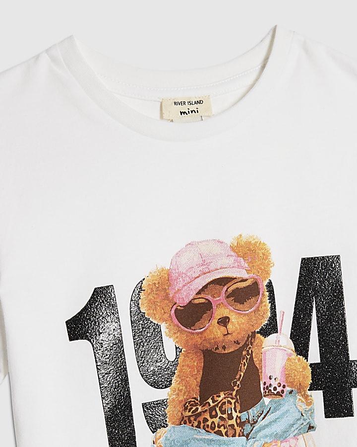 River Island Mini Girls White 1994 Bear T-Shirt Set