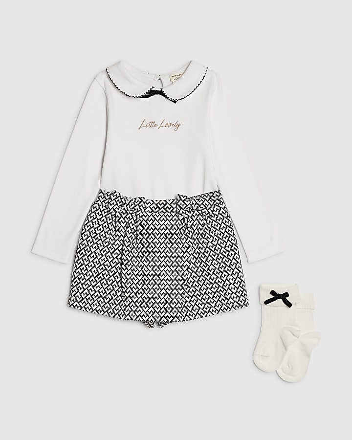 River Island Mini Girls White Bow Top And Skort Set