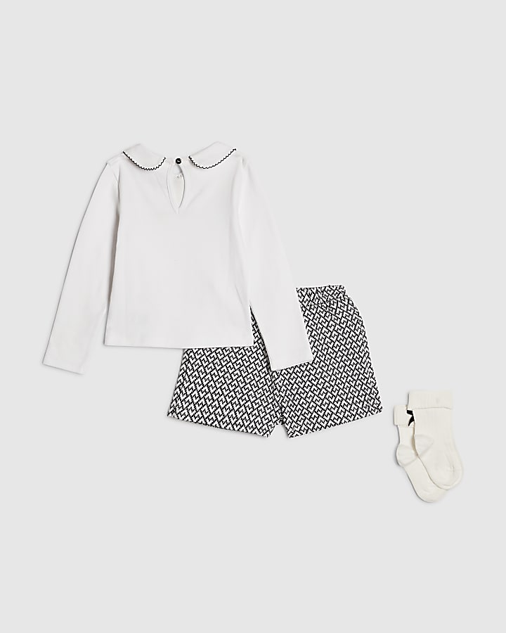 River Island Mini Girls White Bow Top And Skort Set