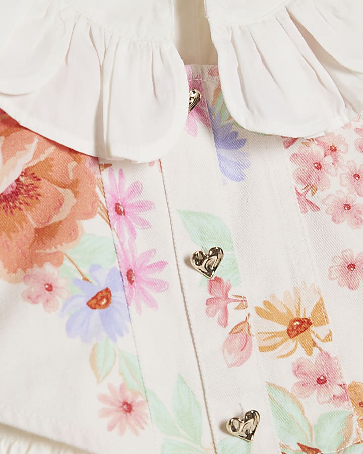 River Island Mini Girls White Floral 2in1 Shirt Dress