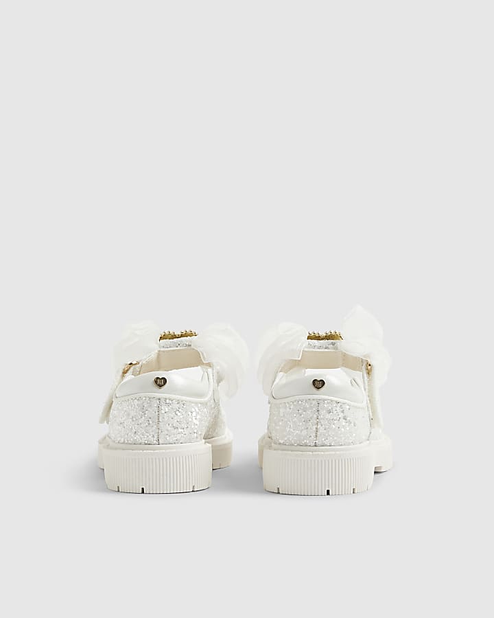 River Island Mini Girls White Glitter Bow Mary Jane Shoes