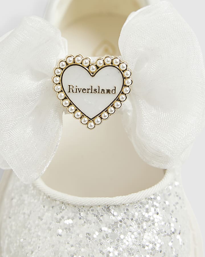 river island Mini Girls White Glitter Bow Mary Jane Shoes